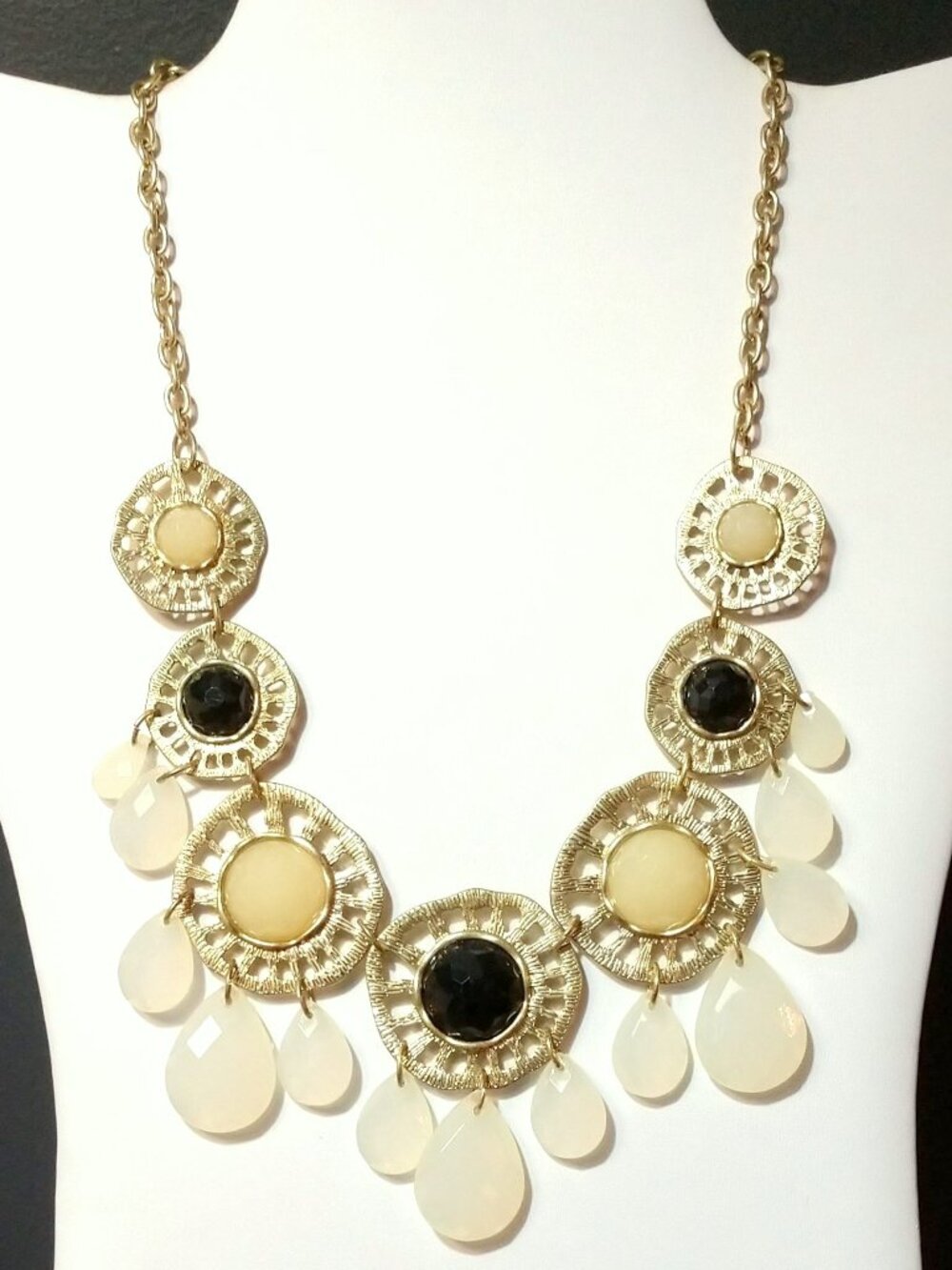 Gold, black, yellow and white statement necklace